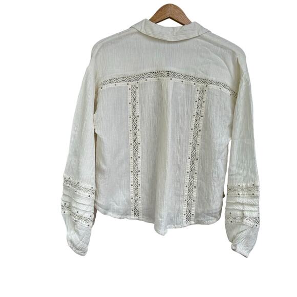 Free People Summer Stars Buttondown Blouse Top Size S in Ivory Relaxed Boxy Fit - Picture 2 of 6